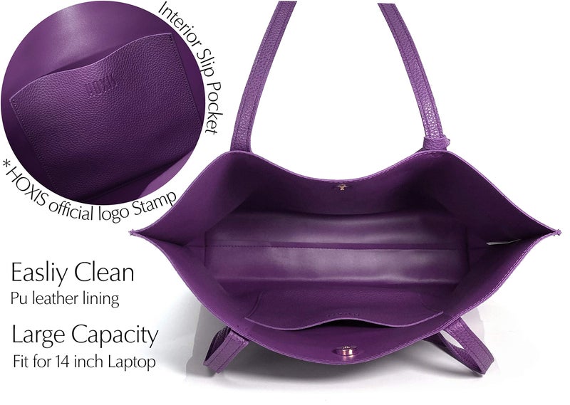 Hoxis Minimalist Clean Cut Pebbled Faux Leather Tote Womens Shoulder Handbag (Violet) Medium - Image 4